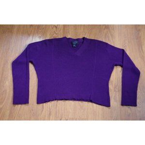 Purple Silk/Cotton Rib Knit "City Silk" V-neck Sweater Women's Petite Large